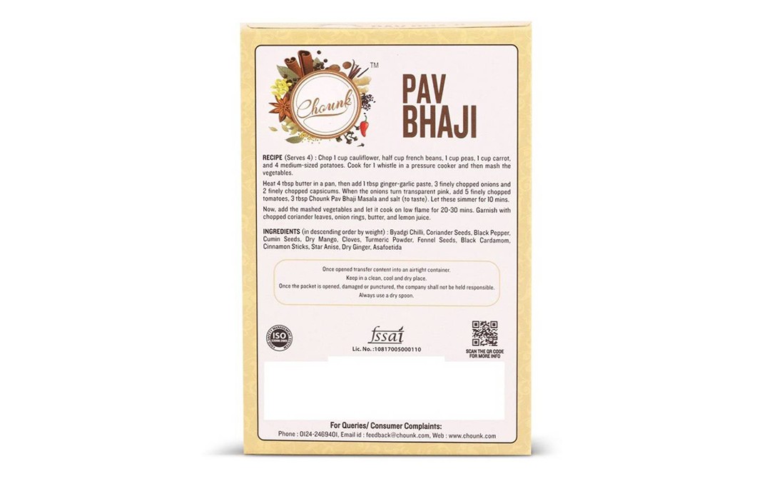 Chounk Pav Bhaji Masala    Box  100 grams